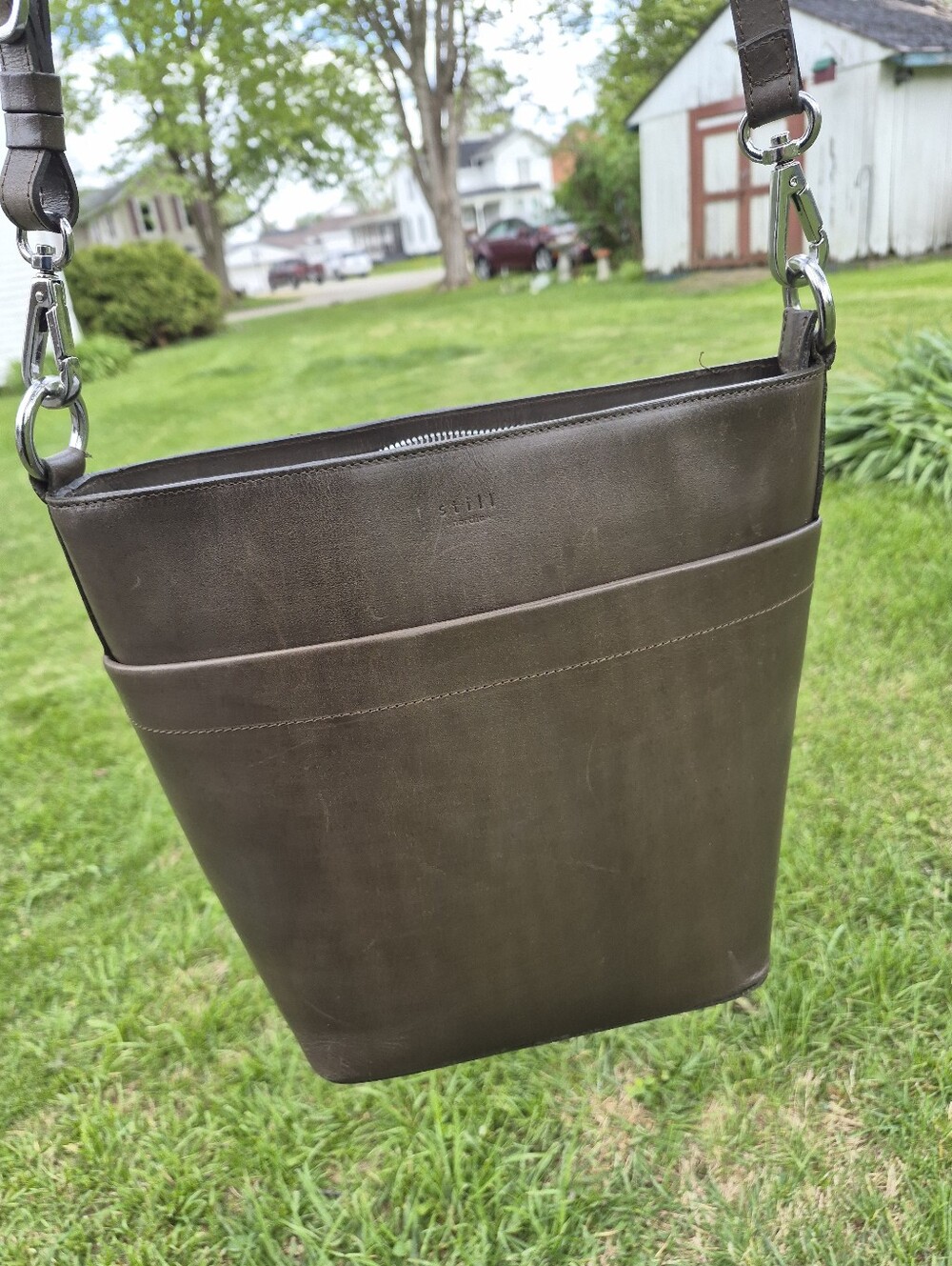 Still Nordic Hailey Shoulder Bag Olive Leather Structured Crossbody